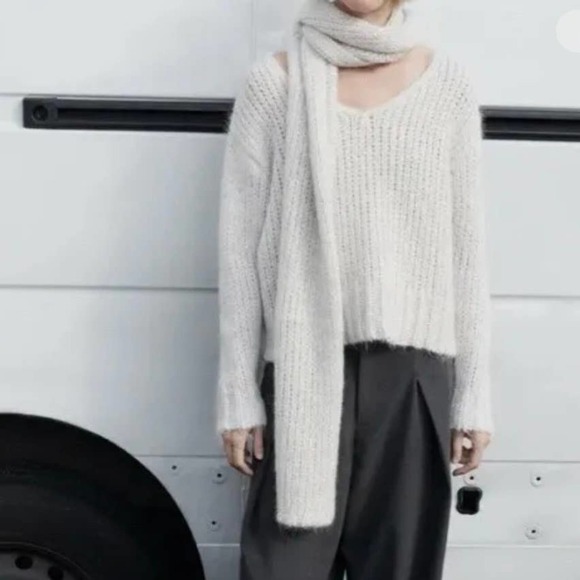 Zara Limited Edition Chunky Cable Knit Wool Alpaca Blend Detachable Scarf Small - Picture 1 of 9